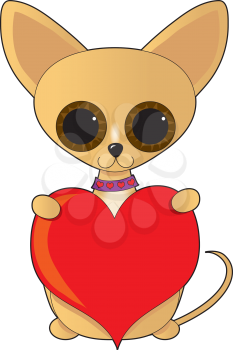 Royalty Free Clipart Image of a Chihuahua Holding a Heart