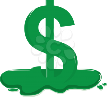 Royalty Free Clipart Image of a Melting Dollar Sign