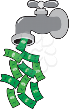 Royalty Free Clipart Image of a Faucet Dripping Money