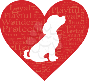 Royalty Free Clipart Image of a Dog Silhouette on a Heart