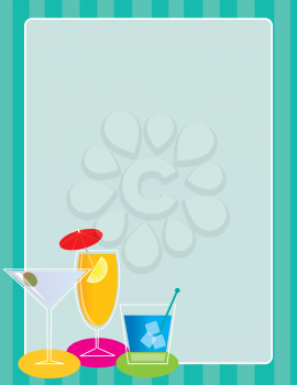 A frame or border featuring a set of three cocktails in one corner