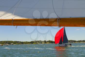 Views of the mast, sails and rigging on the private sail yacht.