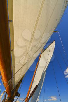 Views of the mast, sails and rigging on the private sail yacht.