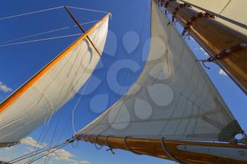 Views of the mast, sails and rigging on the private sail yacht.