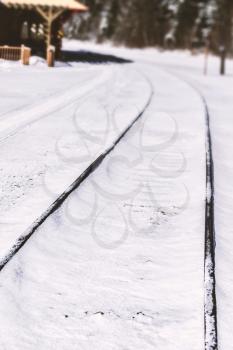 Winter landscape with rails.