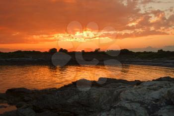 Sunset on a rocky shore