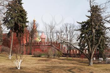 MOSCOW, RUSSIA - APRIL 8, 2015: Views of the territory of the Moscow Kremlin on April 8, 2015. The Kremlin is a fortified complex at the heart of Moscow, overlooking the Moskva River to the south, Sai