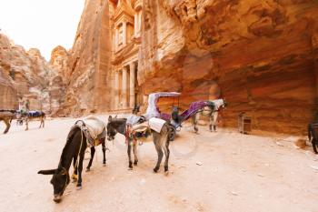 Petra, Jordan- March 16, 2017: Views of the Lost City of Petra in the Jordanian desert, one of the Seven Wonders of the World.