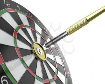 Dartboard with keyhole in center with key on arrow, isolated on white background