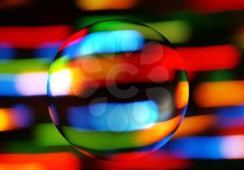 bright abstract colorful background with a transparent sphere