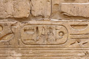 Ancient egypt hieroglyphs carved on the stone in the Karnak Temple, Luxor