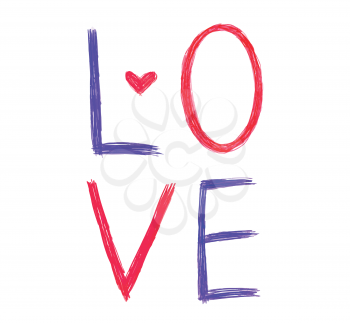 Vector color word ''Love'' with abstract heart on white