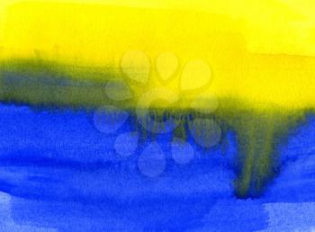 Bright abstract blue and yellow watercolor background