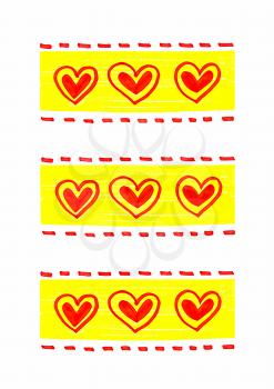 Repeating bright pattern with abstract hearts on white background