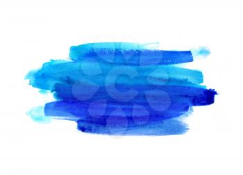 Bright blue watercolor blot on white background, hand made drawing