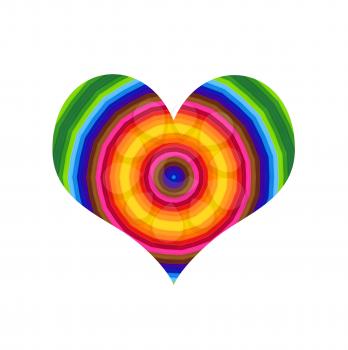 Abstract heart with bright colorful round pattern on white background