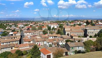 Panorama of Carcassonne lower town, Languedoc-Roussillon, France    