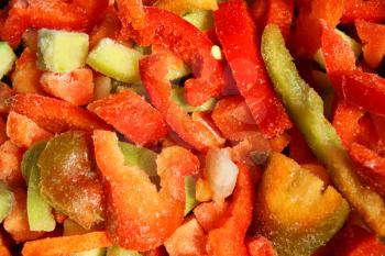 Assortment of mixed frozen vegetables, bright closeup background