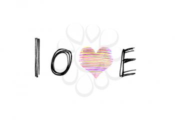 Word ''Love'' with abstract colorful heart on white background