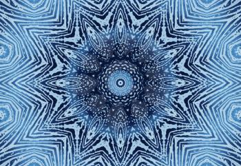 Bright blue abstract concentric pattern with soap foam on glass