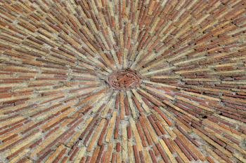 Cobble concentric mosaic. Patterned floor walkway in the park, Montjuic, Barcelona, Spain
