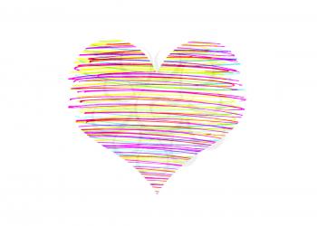 Abstract heart with bright colorful strokes pattern on white background