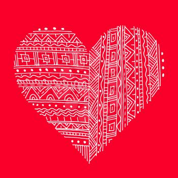 White abstract pattern heart on red bright background
