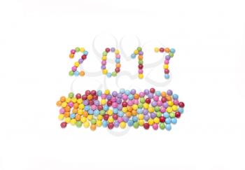 2017 (New Year) from multicolored sweets candy isolated on white background