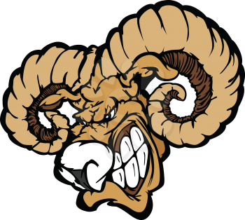 Angry Cartoon Ram Mascot Head with Horns