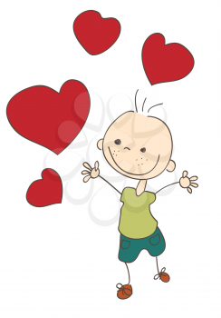 Royalty Free Clipart Image of a Boy With Hearts