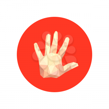 Illustration of abstract origami hand on red circle