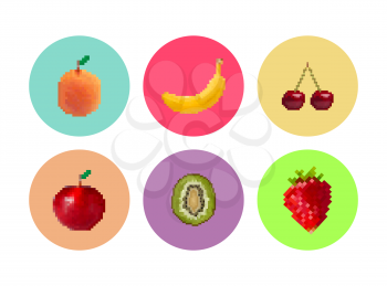 Collection of abstract pixelated fruits