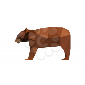 Illustration of abstract origami brown bear, isolated on white background