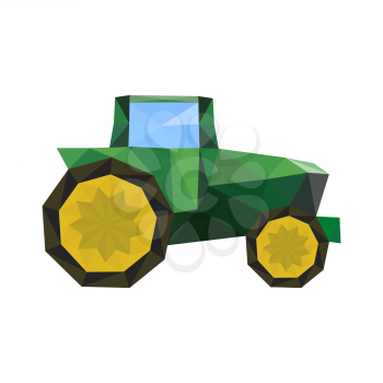 Illustration of abstract origami tractor isolated on white background