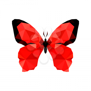 Illustration of red origami butterfly, isolated on white background