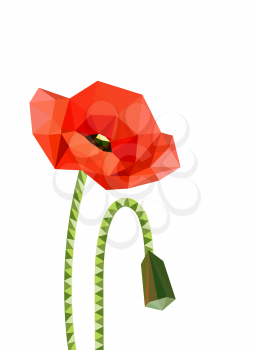 Illustration of origami poppies isolated on white background