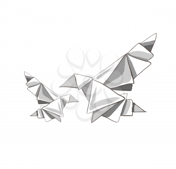 Illustration of two origami painted bird 