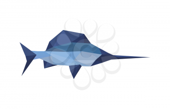 Illustration of origami sword fish isolated on white background