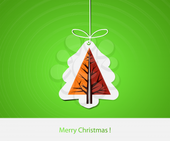 Christmas illustration with abstract pine tree on green background