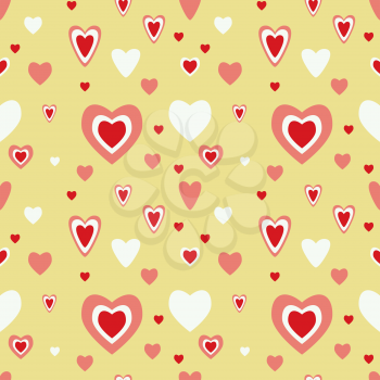 Seamless illustration with flat hearts on yellow background