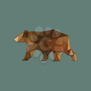 Modern flat design with outlined origami bear isolated on blue background
