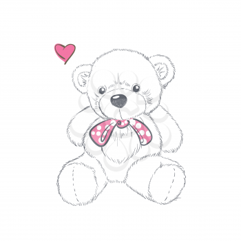 Doodle Illustration with doodle Valentine teddy bear isolated on white background