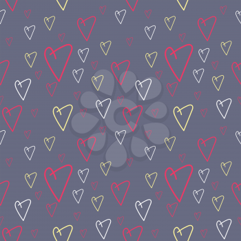 Modern flat pattern background with doodle hearts in vibrant colors