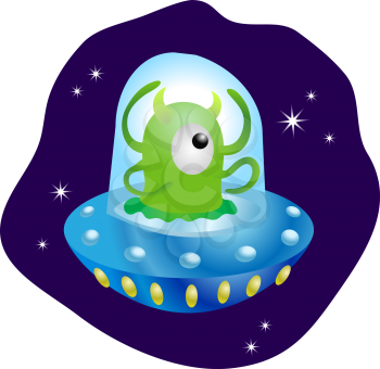 Royalty Free Clipart Image of an Alien in a Flying Saucer