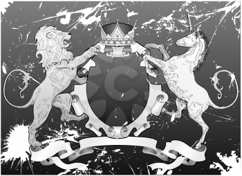 Royalty Free Clipart Image of a Lion and Unicorn Coat of Arms