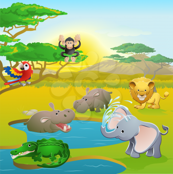 Royalty Free Clipart Image of a Safari Scene