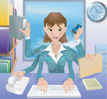 Royalty Free Clipart Image of a Businesswoman Multitasking 