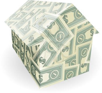 Royalty Free Clipart Image of a House Made of Dollar Bills