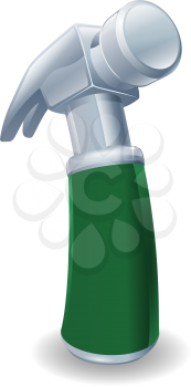 An illustration of a cartoon claw hammer with green handle