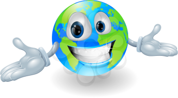 Illustration of a smiling happy globe character with hands held out